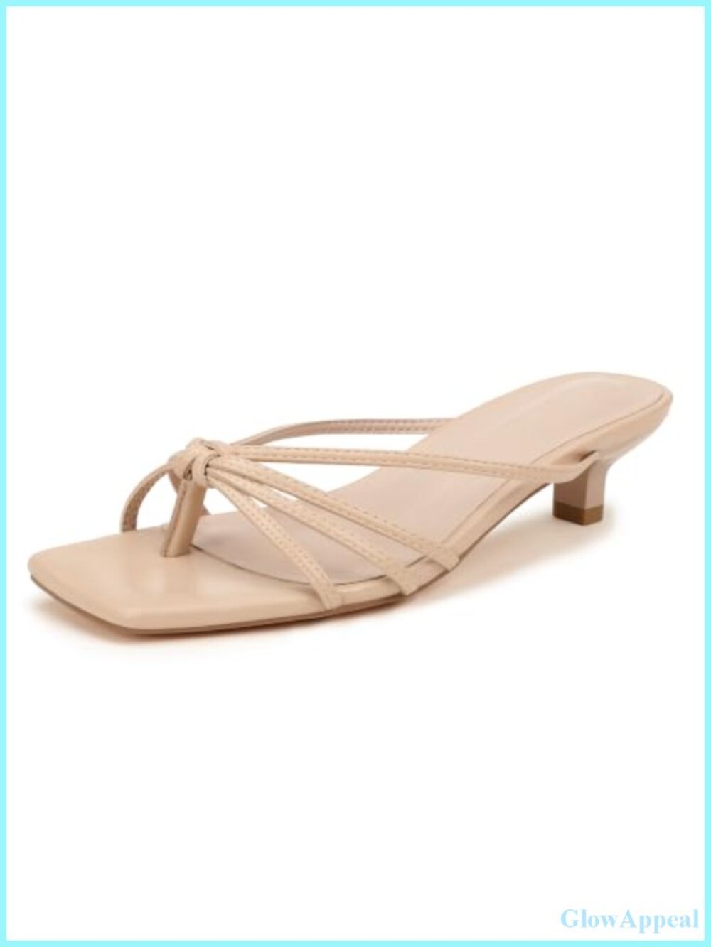 Kitten Heels Women Strappy Thong Square Open Toe Slip On Mule Sandals